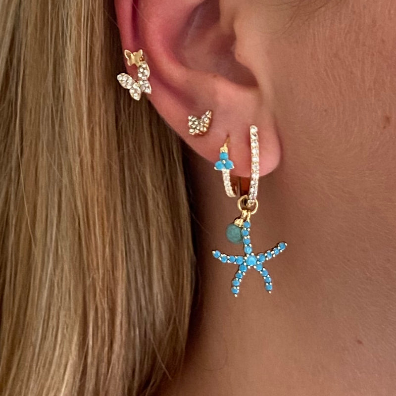 zeester oorbellen|seastar earrings|turquoise oorbellen|oorbellen met zeester charm