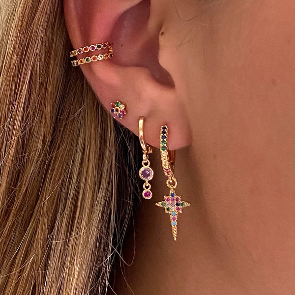 Huggie Earring Colorful Starbust