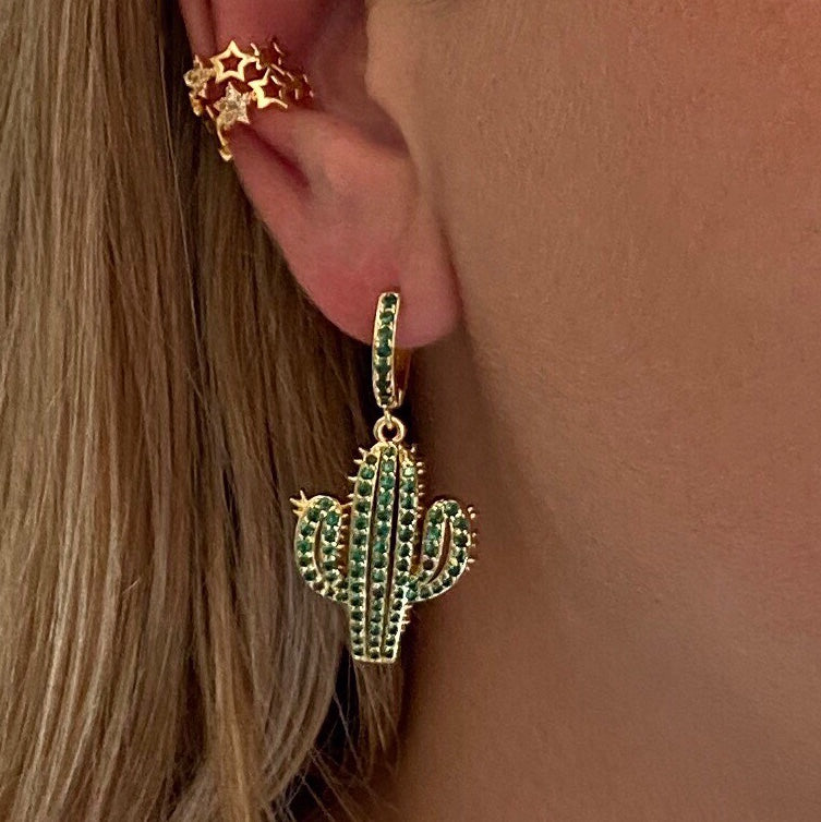 Earring Gold Cactus Charm