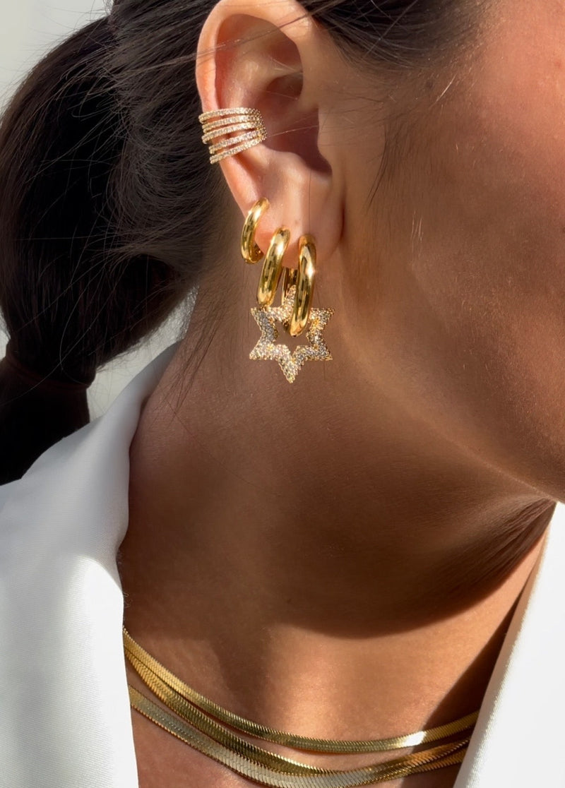 bold star earrings-choose by felice| star earrings- by Felice|jewels by felice|star earrings gold|earring inspiration 3 holes