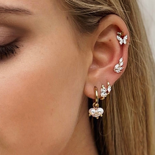 Triple Pearl Hoop Earring