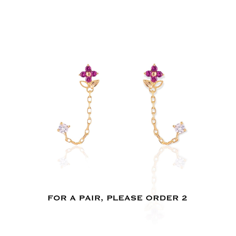 Chained Flower Stud Earring