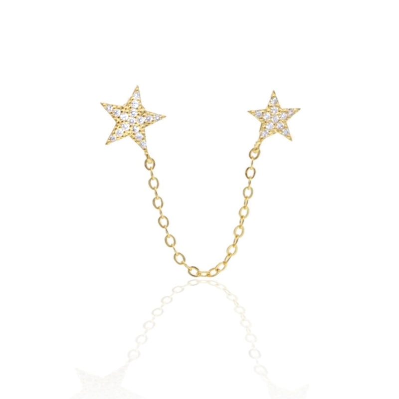 chained stars stud earring-gold-earring with two stars-swarovski-stones-the best place to buy gold fashion jewellery-webshop-sieraden-leuke sieraden-online-the best jewellery store online-most wanted jewellery-sieraden-bedels-