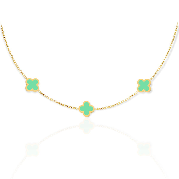 lucky clover necklace|clover necklace|green clover necklace|rvs damesketting|clover necklace gold