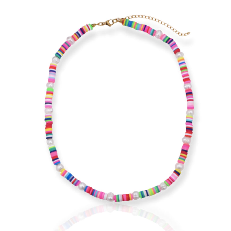 Pearly rainbow necklace|stainless steel sieraden kopen|sieraden kopen die niet verkleuren|hippe kettingen|Ibiza stijl sieraden|colorful summer necklace\surf necklace