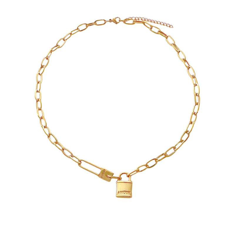 Paperclip Lock Necklace Gold