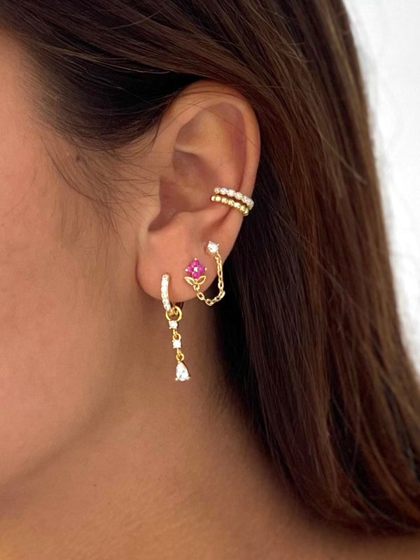 Chained Flower Stud Earring
