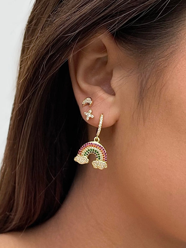 rainbow earrings gold|earrings rainbow charm gold|colorful rainbow earrings