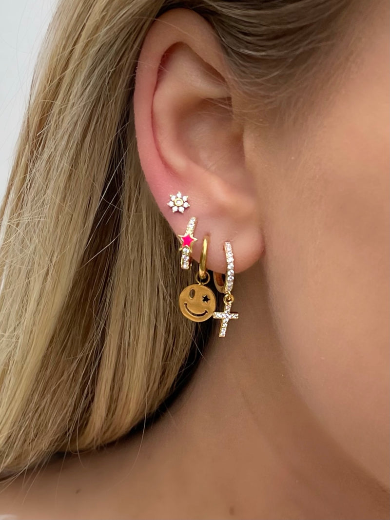 Pavé Cross Huggie Earring