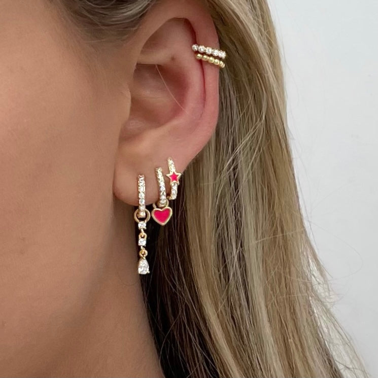 Triple Diamond Huggie Earring