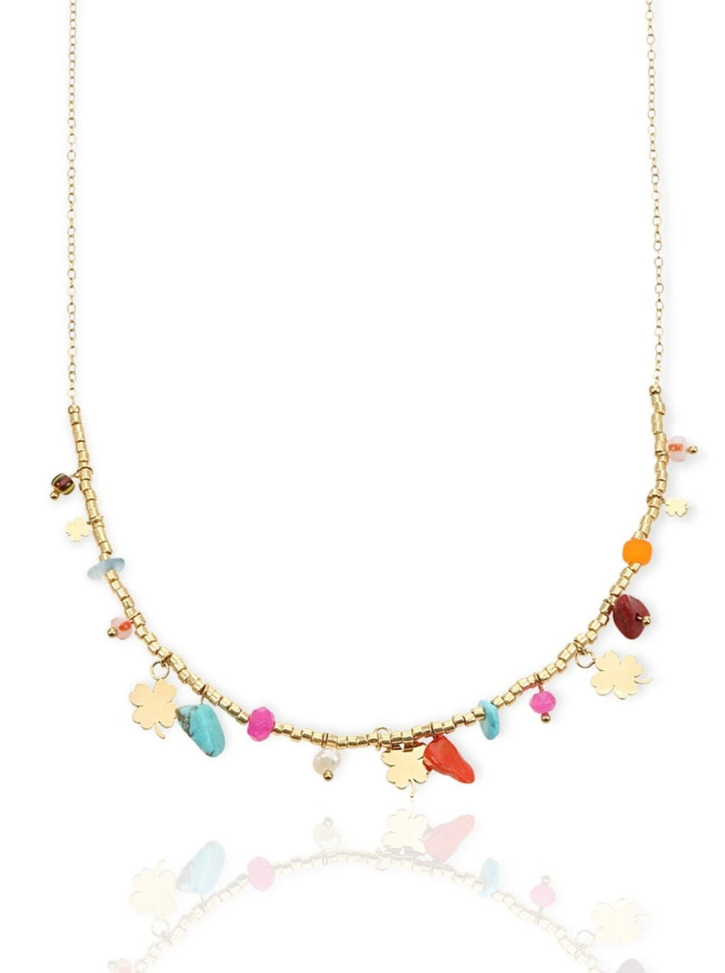 klaver ketting met gekleurde steentjes| colorful clover necklace 