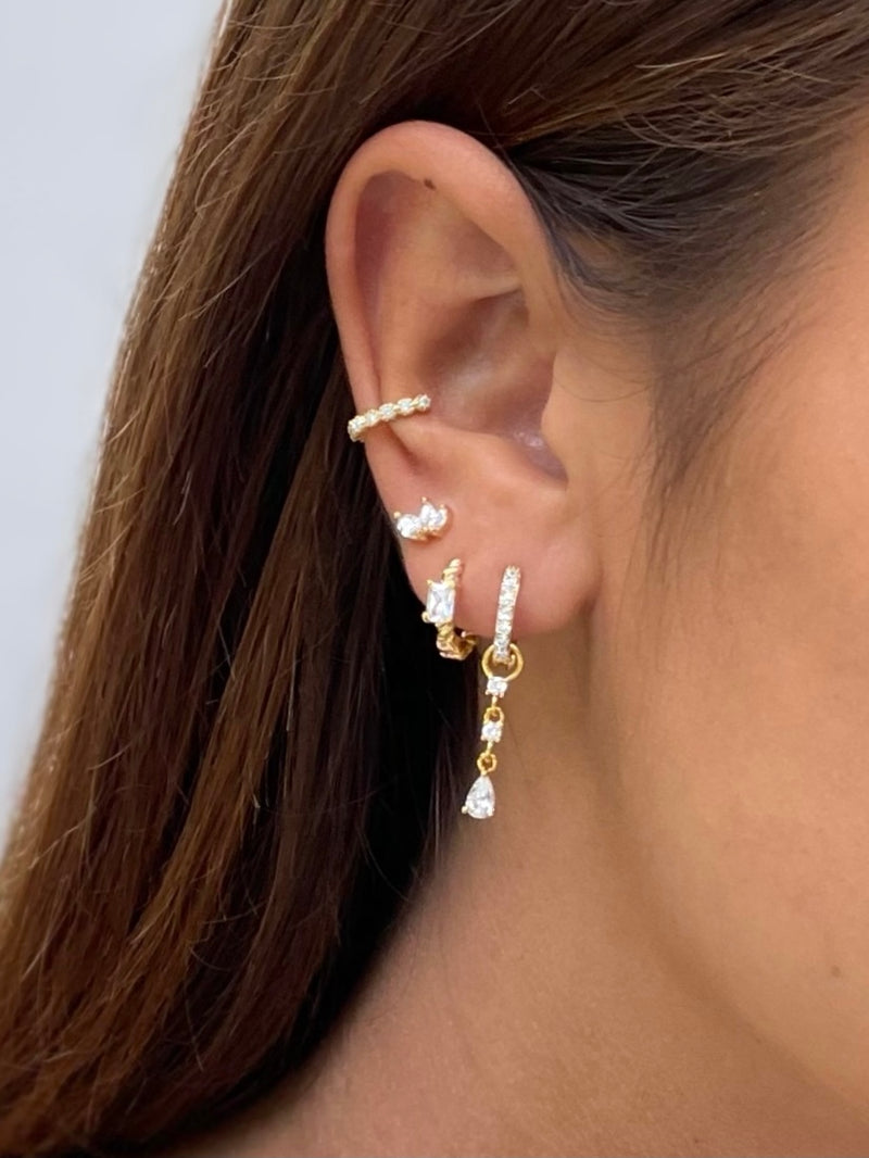 Triple Diamond Huggie Earring