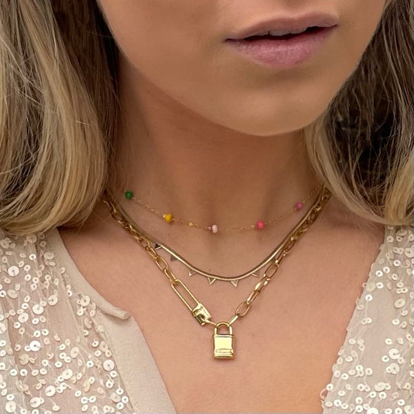 Paperclip Lock Necklace Gold