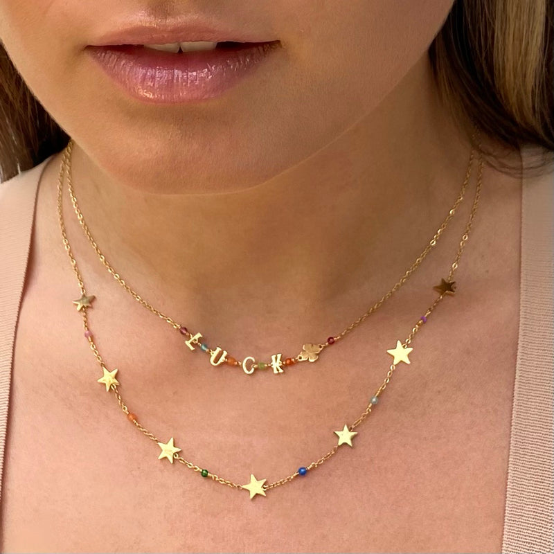 Gold Necklace Colorful Stars