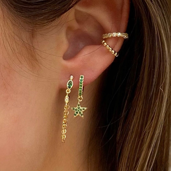 Emerald Star Huggie Earring