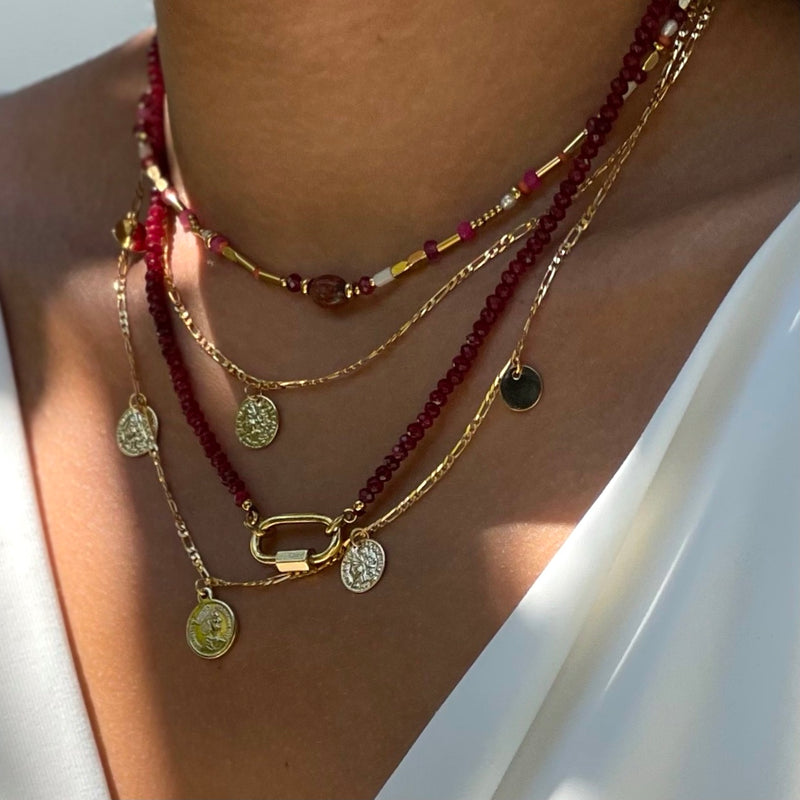 Ruby Red Beaded Chain Necklace