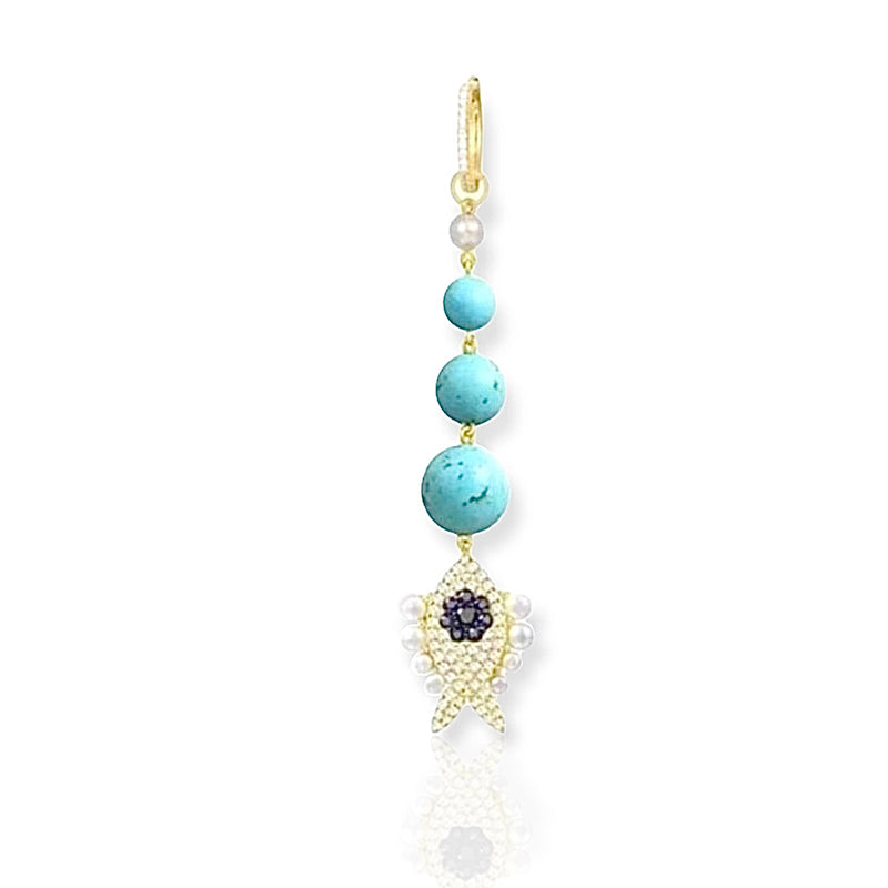 Earring long gold with beads and charm |hippe sieraden|fashion jewelry|gold earrings|sieraden webshop|sieraden goedkoop|my jewellery|originele sieradens fish