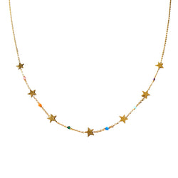 Gold Necklace Colorful Stars