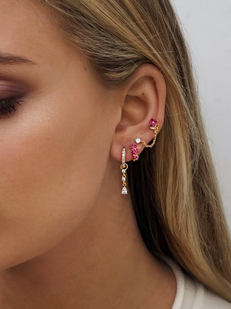 woman earrings|huggie earrings|stud earrings|hoop earrings| pink flower earrings