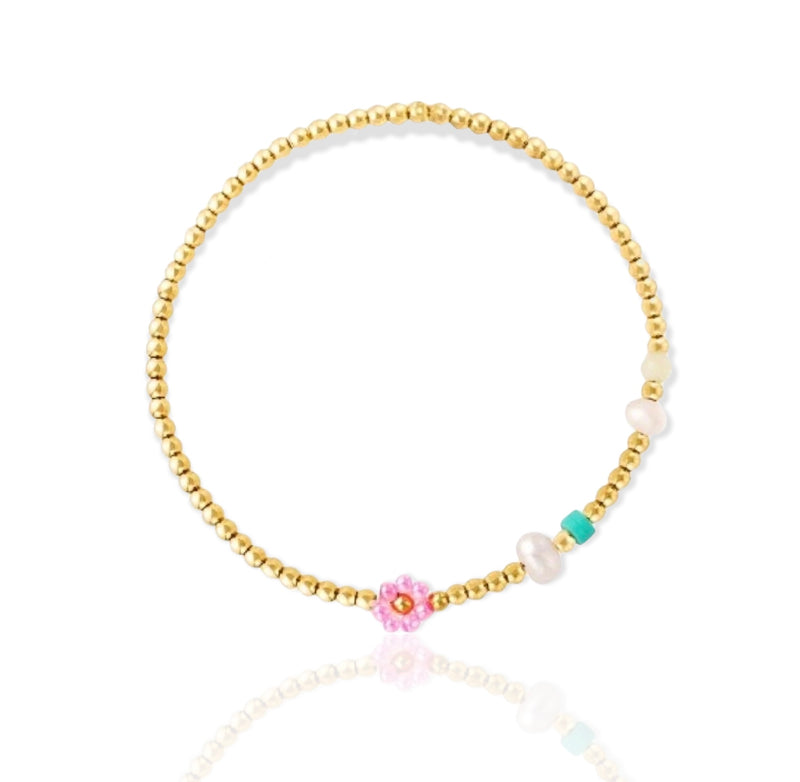 Pink Flower Bracelet Gold