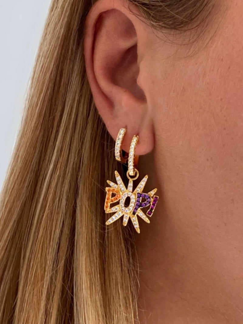 pop earring-earrings with the letters pop-hippe oorbellen-trendy earrings-cute earrings-rockstar earrings-oorbellen met gekleurde stenen