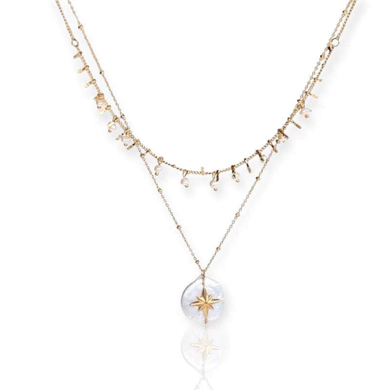 Golden Double Pearl Necklace