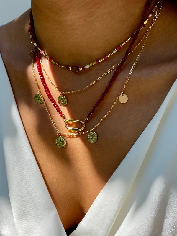 Ruby Red Stones Lock Necklace