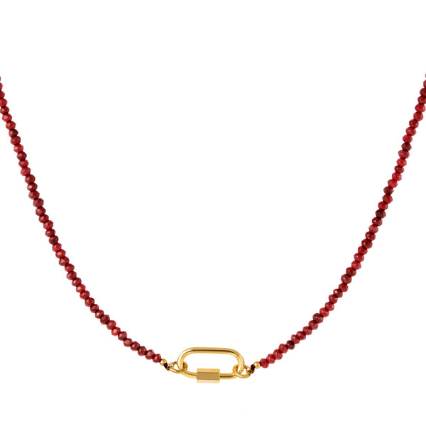 Ruby Red Stones Lock Necklace