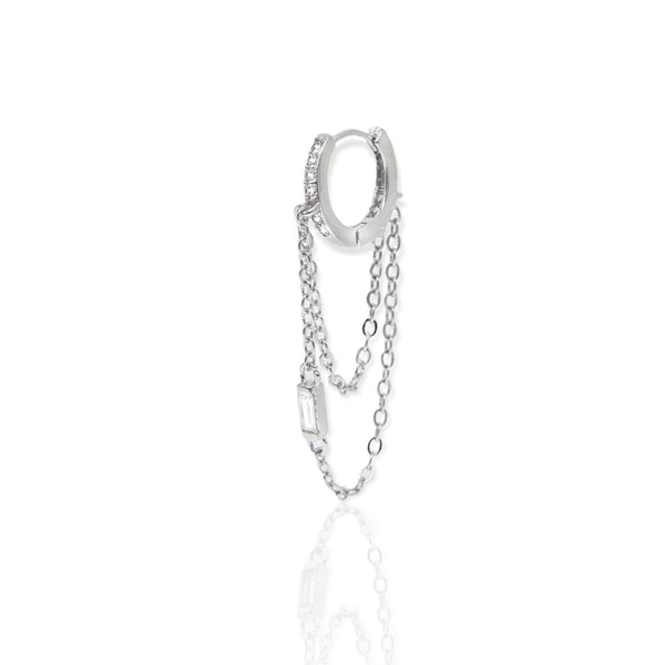 Silver Hoop Chained Baquette