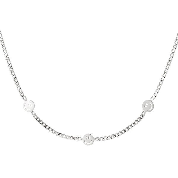 Triple Smiley Face Necklace Gold