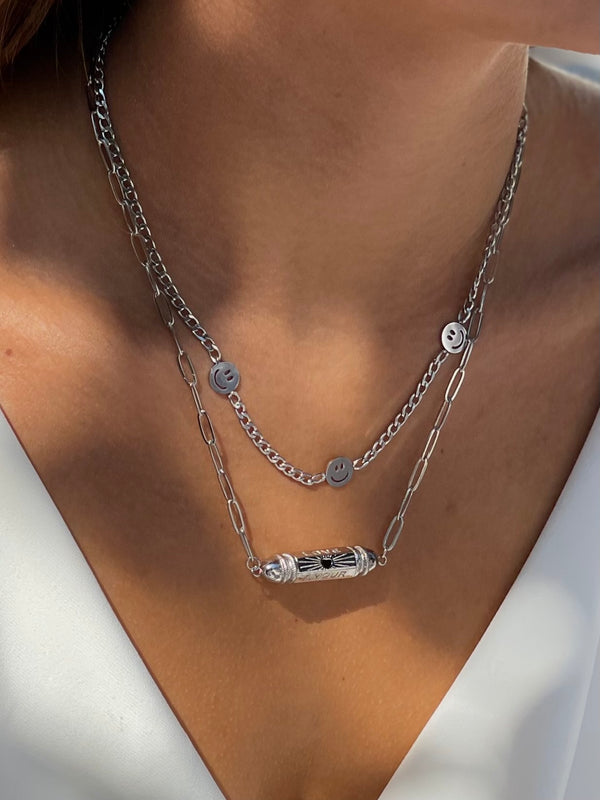 Triple Smiley Face Necklace Gold