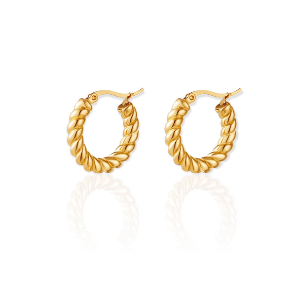 naetur bold twisted hoops|naetur jewelry|stainless steel earrings gold|rope hoop earrings|waterproof jewelry|earrings waterproof