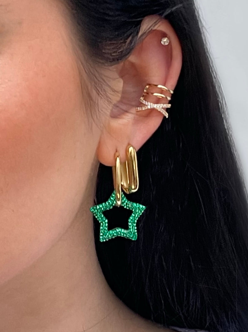 green star earrings |emerald star earrings gold|golden star earrings|luxury star earrings