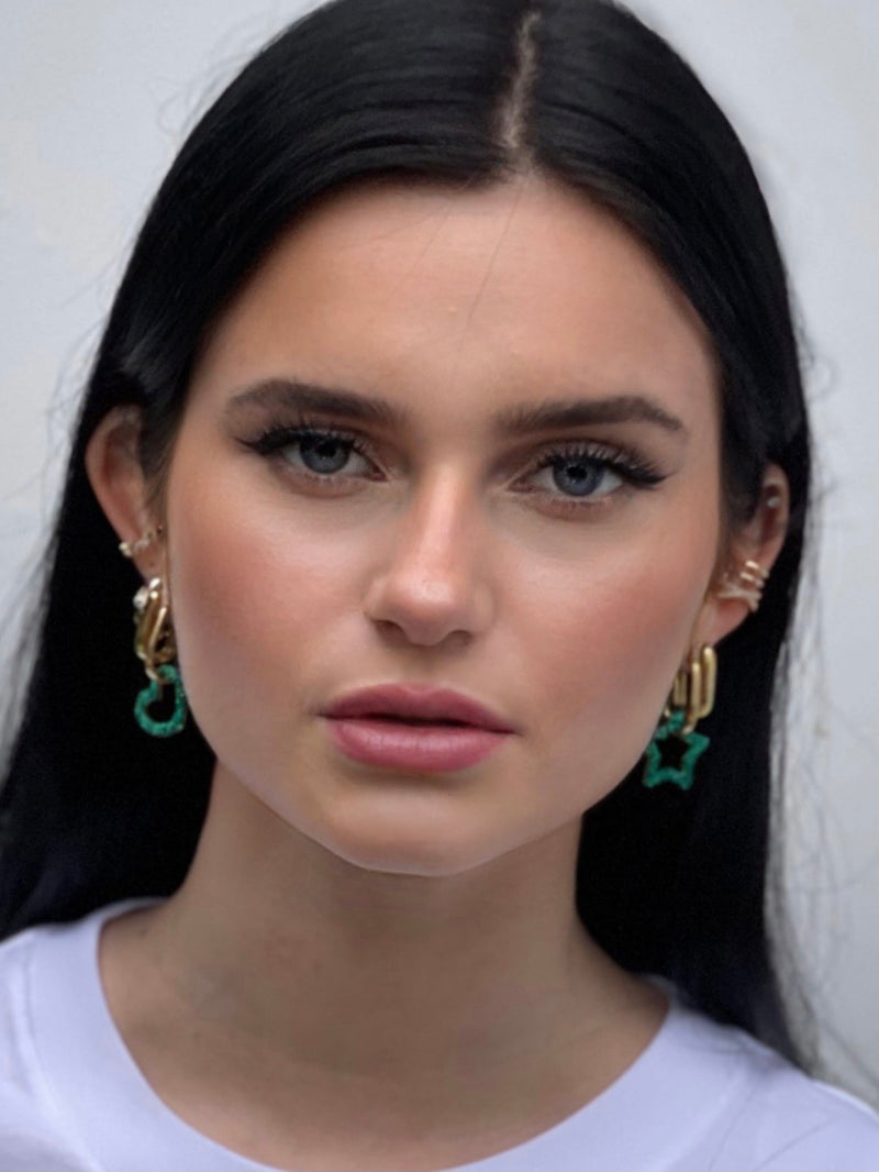 luxury star earrings|green star earrings|star and heart earrings godl