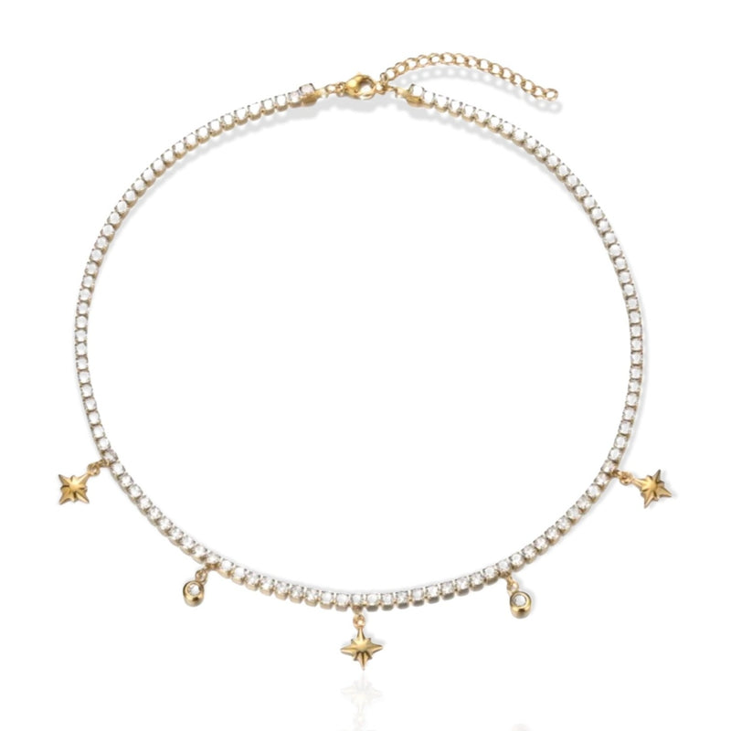 Diamond tennis necklace with charms|strass ketting met bedels|swarovski damesketting|trendy necklace with zirconia stones|