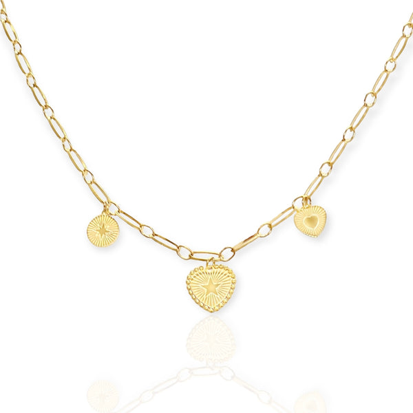 triple heart necklace|necklace with hearts gold|golden heart necklace|necklace with heart charm